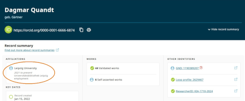 Profilübersicht in ORCID