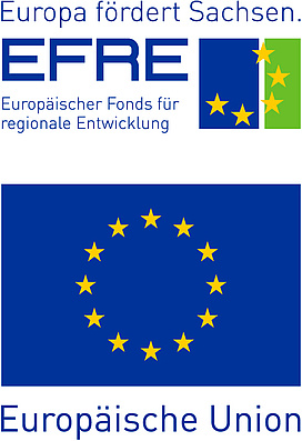 Flagge der Europäischen Union und Logo des Europäischen Fonds für regionale Entwicklung (EFRE)